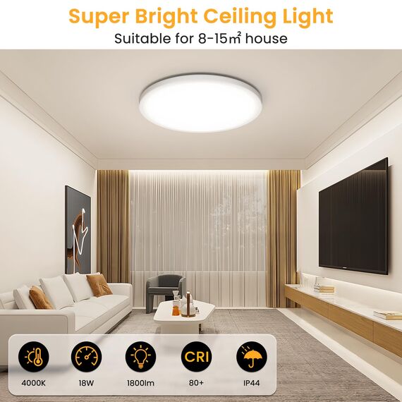 NIBSHOOM Deckenlampe LED Deckenleuchte Rund Flach 4000K,18W/1800LM/IP44 Wasserfest Ultradünn Badezimmer Lampe Decke, Modern Schlicht deckenlampen für Schlafzimmer Wohnzimmer Flur Küche Büro,220*17mm