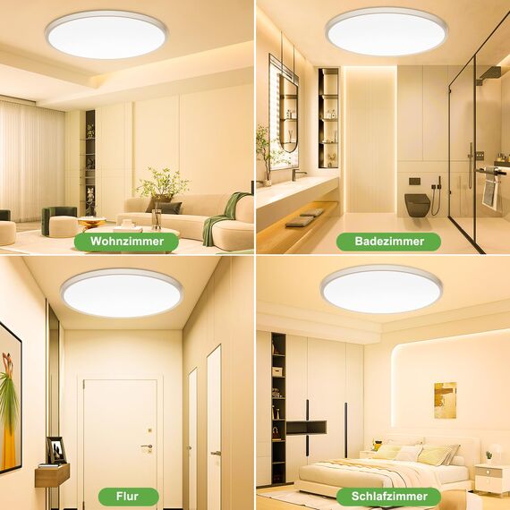 OUILA LED Deckenleuchte Flach Rund - Ø50CM Deckenlampe LED 48W 3000K 4800LM IP44 Wasserdichte Badezimmer Lampe, Küchenlampe Deckenleuchte Warmweiß für Küche Bad Schlafzimmer Flur Keller