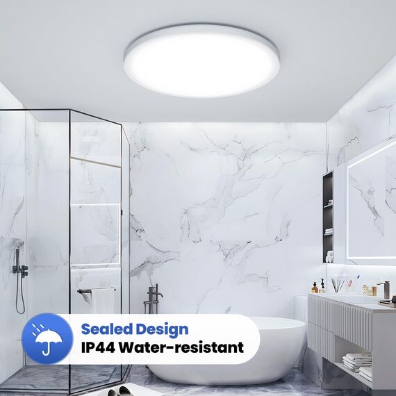 NIBSHOOM Deckenlampe LED Deckenleuchte Rund Flach 6500K,18W/1800LM/IP44 Wasserfest Ultradünn Badezimmer Lampe Decke, Modern Schlicht deckenlampen für Schlafzimmer Wohnzimmer Flur Küche Büro,220*17mm