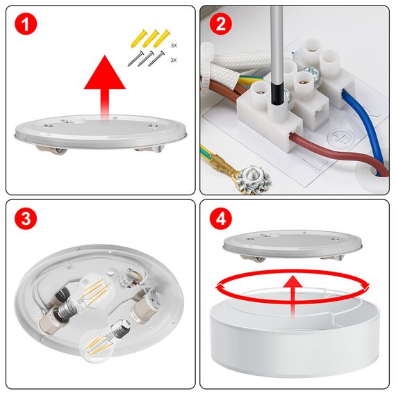 Zedelmaier Deckenlampe Stoff Rund 38cm E27x2 max.40W Deckenleuchte Weiß Stoffschirm Wohnzimmer Schlafzimmer Küche Flur Kinderzimmer Lampe Decke Lampenschirm