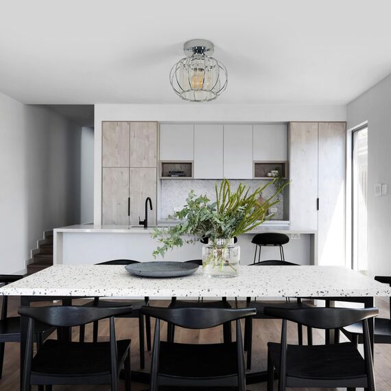 Goeco Deckenleuchte Vintage, Ø 19 cm Chrom Deckenlampe Kristall mit Glaskugel Lampenschirm, E27 Deckenleuchte Vintage Industrie für Eingang Flur Schlafzimmer Wohnzimmer, Glühbirnen nicht enthalten