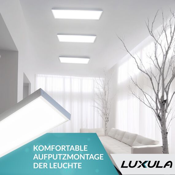 LUXULA LED Deckenleuchte lang 120cm - 36W, 3000K Warmweiß, 3600lm – LED Panel 120x30cm inkl. 230V Netzteil – Flache Deckenlampe für Wohnzimmer, Schlafzimmer, Küche, Büro - 120x30x6,4cm