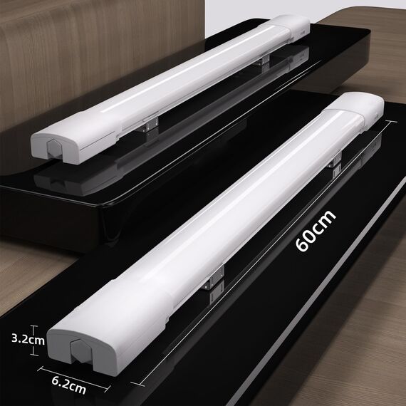 Modlicht LED Feuchtraumleuchte 60CM mit 18W 5000k Kaltlweiß 1980Lumen, Ultraslim Deckenleuchte Feuchtraum Flach Wasserfest IP65 Wannenleuchte Werkstattlampe für Keller Garage, Weiß