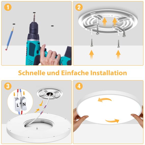 OUILA LED Deckenleuchte Flach Rund - Ø40CM Deckenlampe LED 36W 4000K 3600LM IP44 Wasserdichte Badezimmer lampe, Küchenlampe Deckenleuchte Neutralweiß für Küche Bad Schlafzimmer Flur Keller