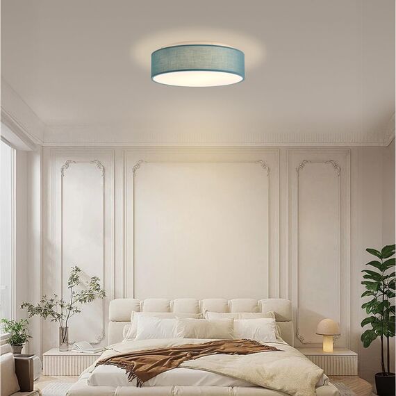 Zedelmaier Deckenlampe Stoff Rund 38cm E27x2 max.40W Deckenleuchte Blau Stoffschirm Wohnzimmer Schlafzimmer Küche Flur Kinderzimmer Lampe Decke Lampenschirm
