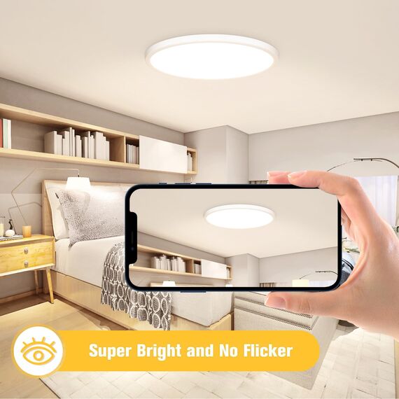 OUILA LED Deckenleuchte Flach Rund - Ø22CM Deckenlampe LED 18W 1600LM 4000K Neutralweiß IP44 Wasserdicht Badezimmer Lampe, Badlampe Decke für Bad Küche Flur Schlafzimmer Keller