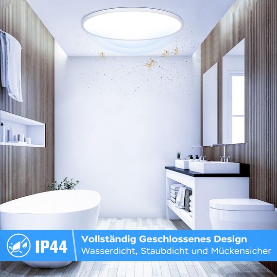 OUILA LED Deckenleuchte Flach Rund - Ø40CM Deckenlampe LED 36W 6500K 3600LM IP44 Wasserdichte Badezimmer lampe, Küchenlampe Deckenleuchte Kaltweiß für Küche Bad Schlafzimmer Flur Keller