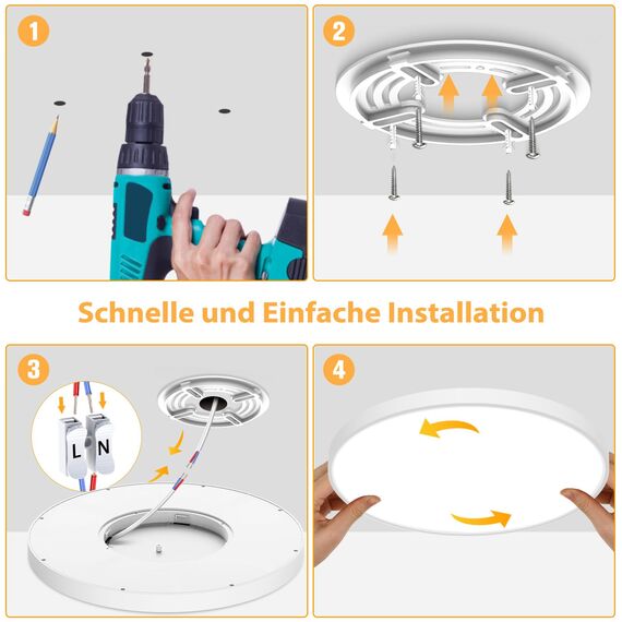 OUILA LED Deckenleuchte Flach Rund - Ø40CM Deckenlampe LED 36W 3000K 3600LM IP44 Wasserdichte Badezimmer lampe, Küchenlampe Deckenleuchte Warmweiß für Küche Bad Schlafzimmer Flur Keller