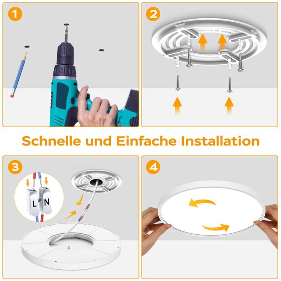 OUILA LED Deckenleuchte Flach Rund - Deckenlampe LED 24W 3000K 2400LM IP44 Wasserdichte Badezimmer lampe, Küchenlampe Deckenleuchte Warmweiß für Küche Bad Schlafzimmer Flur Keller, Durchmesser 30cm