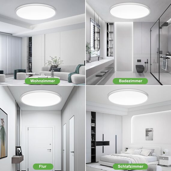 OUILA LED Deckenleuchte Flach Rund - Ø50CM Deckenlampe LED 48W 6500K 4800LM IP44 Wasserdichte Badezimmer Lampe, Küchenlampe Deckenleuchte Kaltweiß für Küche Bad Schlafzimmer Flur Keller