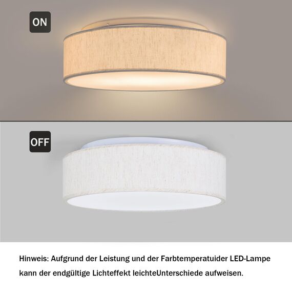 Zedelmaier Deckenlampe Stoff E27 max.40W Deckenleuchte mit Stoff-Lampenschirm Wohnzimmerlampe Schlafzimmer Kinderzimmer Flur Lampe Decke Lampenschirm (Leinen hellbeige, Ø50cm)
