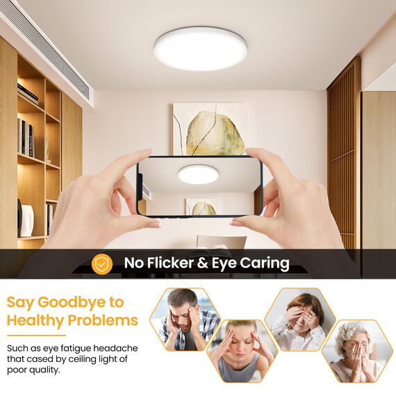 NIBSHOOM Deckenlampe LED Deckenleuchte Rund Flach 4000K,18W/1800LM/IP44 Wasserfest Ultradünn Badezimmer Lampe Decke, Modern Schlicht deckenlampen für Schlafzimmer Wohnzimmer Flur Küche Büro,220*17mm