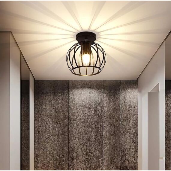 Goeco Deckenleuchte Vintage, Industrial Pendelleuchte Metall in Käfigform, Retro Deckenlampe E27 Hängelampe Lampenschirm für Korridor, Balkon und Speisesaal, Ø 20cm, Schwarz