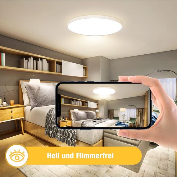 OUILA Deckenlampe LED Deckenleuchte Flach Rund - Ø30CM LED Deckenleuchte 24W 4000K 2400LM IP44 Wasserdicht Neutralweiß Badezimmer lampe, Badlampe Decke für Wohnzimmer Schlafzimmer Küche Bad Flur