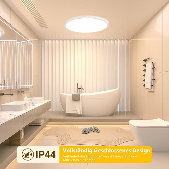 OUILA LED Deckenleuchte Flach Rund - Ø22CM Deckenlampe LED 18W 1600LM 3000K Warmweiß IP44 Wasserdicht Badezimmer Lampe, Badlampe Decke für Bad Küche Flur Schlafzimmer Keller