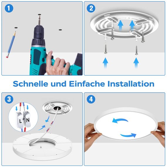 OUILA LED Deckenleuchte Flach Rund - Deckenlampe LED 18W 1600LM 6500K Kaltweiß IP44 Wasserdicht Badezimmer lampe, badlampe decke für Bad Küche Flur Schlafzimmer Keller, Durchmesser 22cm