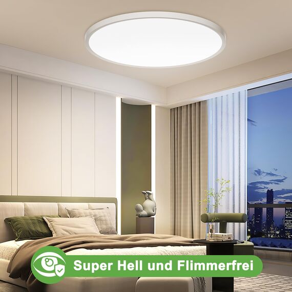 OUILA LED Deckenleuchte Flach Rund - Ø50CM Deckenlampe LED 48W 4000K 4800LM IP44 Wasserdichte Badezimmer Lampe, Küchenlampe Deckenleuchte Neutralweiß für Küche Bad Schlafzimmer Flur Keller