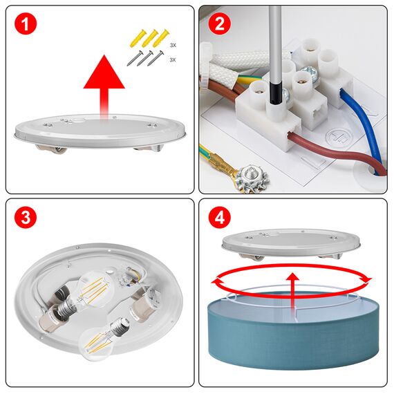 Zedelmaier Deckenlampe Stoff Rund 38cm E27x2 max.40W Deckenleuchte Blau Stoffschirm Wohnzimmer Schlafzimmer Küche Flur Kinderzimmer Lampe Decke Lampenschirm
