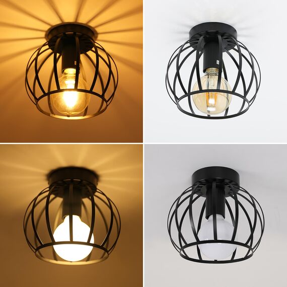 Goeco Deckenleuchte Vintage, Industrial Pendelleuchte Metall in Käfigform, Retro Deckenlampe E27 Hängelampe Lampenschirm für Korridor, Balkon und Speisesaal, Ø 20cm, Schwarz