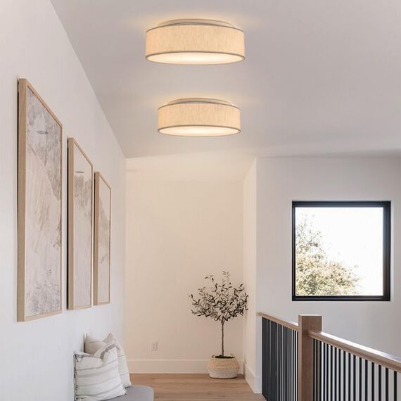 Zedelmaier Deckenlampe Stoff E27 max.40W Deckenleuchte mit Stoff-Lampenschirm Wohnzimmerlampe Schlafzimmer Kinderzimmer Flur Lampe Decke Lampenschirm (Leinen hellbeige, Ø38cm)