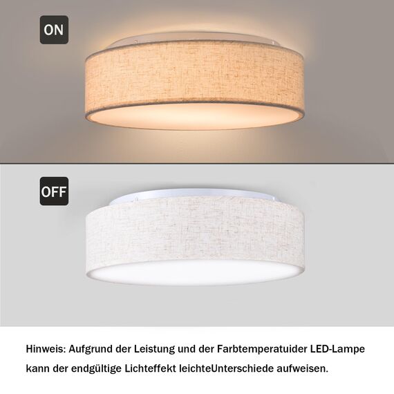 Zedelmaier Deckenlampe Stoff Rund 38cm E27x2 max.40W Deckenleuchte Stoffschirm Wohnzimmer Schlafzimmer Küche Flur Kinderzimmer Lampe Decke Lampenschirm (Leinen-beige, Ø38cm)