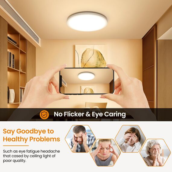 NIBSHOOM Deckenlampe LED Deckenleuchte Rund Flach 3000K,18W/1800LM/IP44 Wasserfest Ultradünn Badezimmer Lampe Decke, Modern Schlicht deckenlampen für Schlafzimmer Wohnzimmer Flur Küche Büro,220*17mm