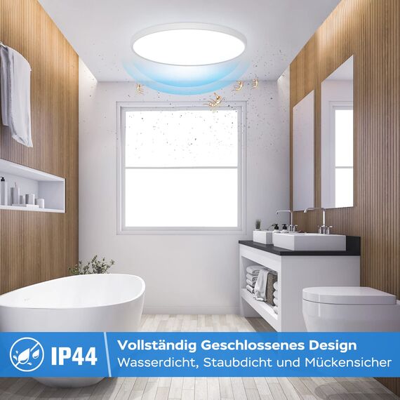 OUILA LED Deckenleuchte Flach Rund - Ø30CM Deckenlampe LED 24W 6500K 2400LM IP44 Wasserdichte Badezimmer lampe, Küchenlampe Deckenleuchte Kaltweiß für Küche Bad Schlafzimmer Flur Keller