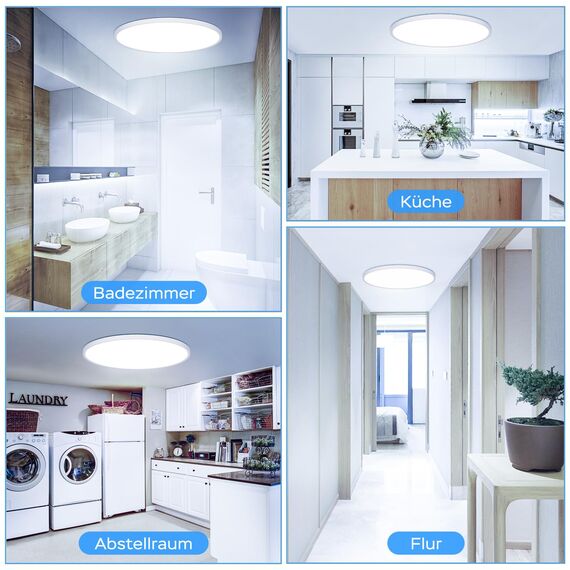 OUILA LED Deckenleuchte Flach Rund - Ø40CM Deckenlampe LED 36W 6500K 3600LM IP44 Wasserdichte Badezimmer lampe, Küchenlampe Deckenleuchte Kaltweiß für Küche Bad Schlafzimmer Flur Keller