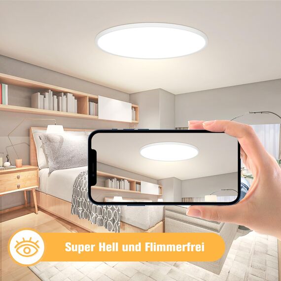 OUILA LED Deckenleuchte Flach Rund - Ø40CM Deckenlampe LED 36W 4000K 3600LM IP44 Wasserdichte Badezimmer lampe, Küchenlampe Deckenleuchte Neutralweiß für Küche Bad Schlafzimmer Flur Keller