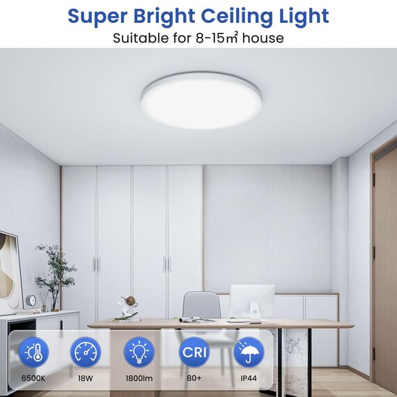 NIBSHOOM Deckenlampe LED Deckenleuchte Rund Flach 6500K,24W/2400LM/IP44 Wasserfest Ultradünn Badezimmer Lampe Decke, Modern Schlicht deckenlampen für Schlafzimmer Wohnzimmer Flur Küche Büro,300*17mm