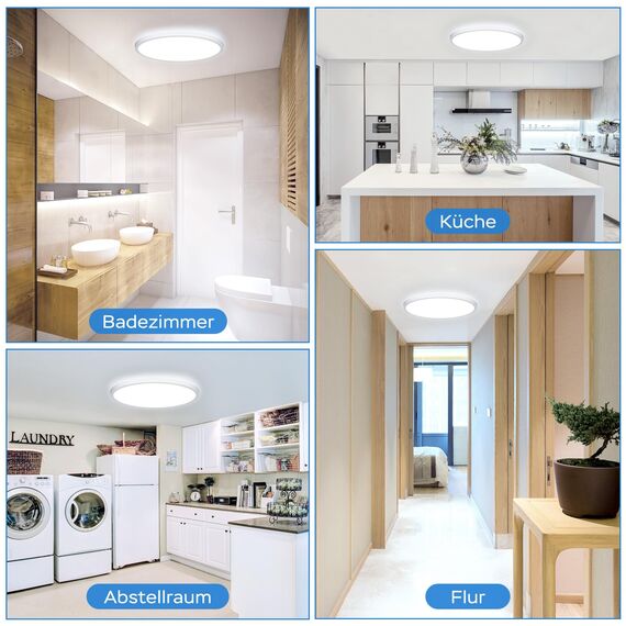 OUILA LED Deckenleuchte Flach Rund - Deckenlampe LED 18W 1600LM 6500K Kaltweiß IP44 Wasserdicht Badezimmer lampe, badlampe decke für Bad Küche Flur Schlafzimmer Keller, Durchmesser 22cm