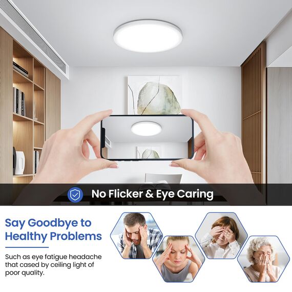 NIBSHOOM Deckenlampe LED Deckenleuchte Rund Flach 6500K,24W/2400LM/IP44 Wasserfest Ultradünn Badezimmer Lampe Decke, Modern Schlicht deckenlampen für Schlafzimmer Wohnzimmer Flur Küche Büro,300*17mm