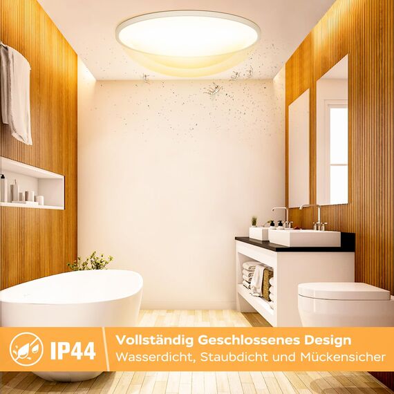 OUILA LED Deckenleuchte Flach Rund - Ø40CM Deckenlampe LED 36W 3000K 3600LM IP44 Wasserdichte Badezimmer lampe, Küchenlampe Deckenleuchte Warmweiß für Küche Bad Schlafzimmer Flur Keller