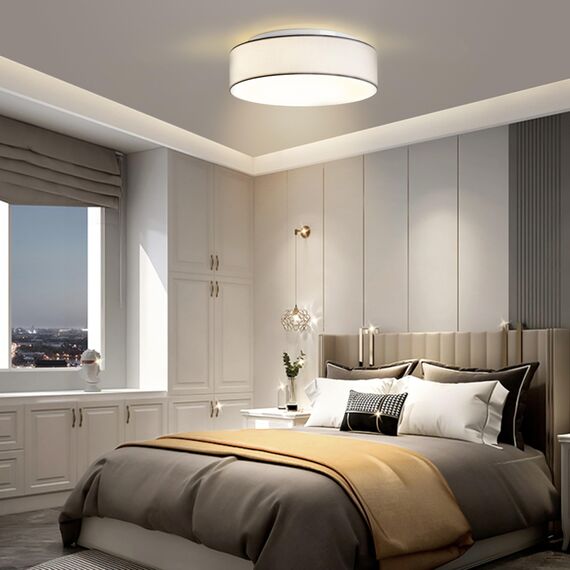 Zedelmaier Deckenlampe Stoff Rund 50cm E27x3 max.40W Deckenleuchte Weiß Stoffschirm Wohnzimmer Schlafzimmer Küche Flur Kinderzimmer Lampe Decke Lampenschirm