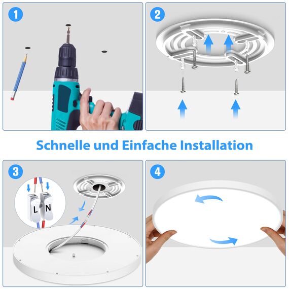 OUILA LED Deckenleuchte Flach Rund - Ø40CM Deckenlampe LED 36W 6500K 3600LM IP44 Wasserdichte Badezimmer lampe, Küchenlampe Deckenleuchte Kaltweiß für Küche Bad Schlafzimmer Flur Keller