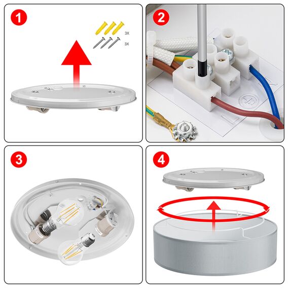 Zedelmaier Deckenlampe Stoff Rund 38cm E27x2 max.40W Deckenleuchte Grau Stoffschirm Wohnzimmer Schlafzimmer Küche Flur Kinderzimmer Lampe Decke Lampenschirm