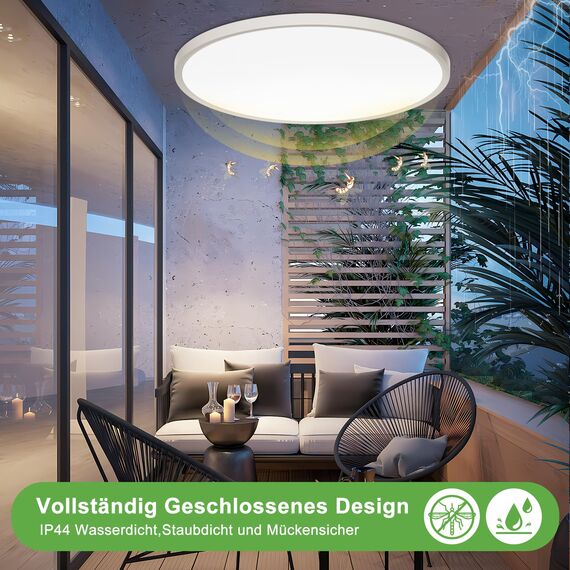 OUILA LED Deckenleuchte Flach Rund - Ø50CM Deckenlampe LED 48W 4000K 4800LM IP44 Wasserdichte Badezimmer Lampe, Küchenlampe Deckenleuchte Neutralweiß für Küche Bad Schlafzimmer Flur Keller