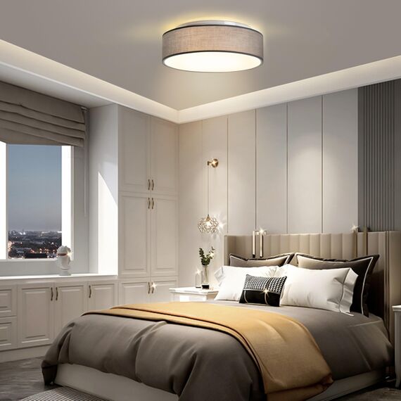 Zedelmaier Deckenlampe Stoff Rund 50cm E27x3 max.40W Deckenleuchte Grau Stoffschirm Wohnzimmer Schlafzimmer Küche Flur Kinderzimmer Lampe Decke Lampenschirm