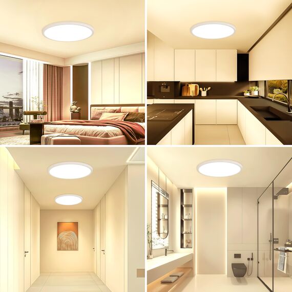 OUILA LED Deckenleuchte Flach Rund - Ø22CM Deckenlampe LED 18W 1600LM 3000K Warmweiß IP44 Wasserdicht Badezimmer Lampe, Badlampe Decke für Bad Küche Flur Schlafzimmer Keller