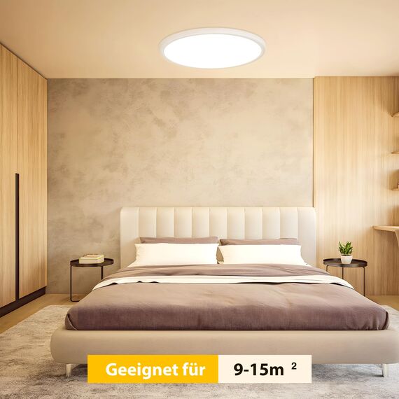 OUILA LED Deckenleuchte Flach Rund - Ø22CM Deckenlampe LED 18W 1600LM 3000K Warmweiß IP44 Wasserdicht Badezimmer Lampe, Badlampe Decke für Bad Küche Flur Schlafzimmer Keller