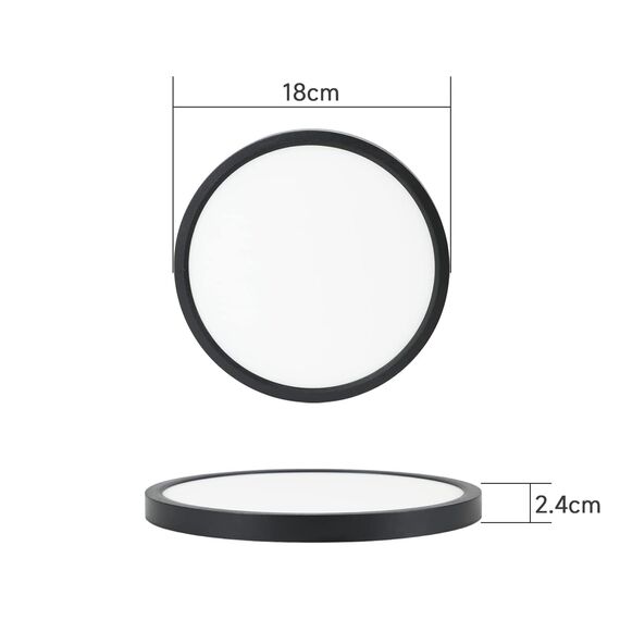 ZMH Deckenlampe LED Deckenleuchte Flach - Küchenlampe Schwarz 15W Badezimmerlampe Rund Küche Deckenbeleuchtung 3000K Klein Badlampe IP44 Flurlampe Ø18cm für Schlafzimmer Bad Flur