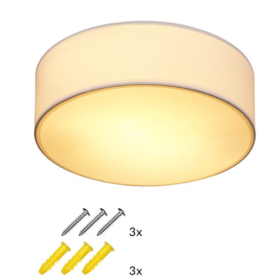 Monzana® Deckenlampe Stoff Wohnzimmer Schlafzimmer E27 Weiß 30cm Rund 1-Flammig 40W Lampe Flur Küche Deckenstrahler Deckenleuchte Stoffdeckenlampe
