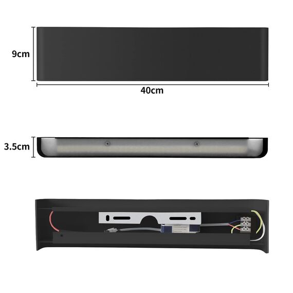 Lureshine Wandleuchte Innen 16W 40cm Up and Down Wandleuchte Aluminium Dekoration/Moderne Wandlampe Warmweiß 3000k Wandleuchten für Wohnzimmer|Schlafzimmer|Korridor|Treppenhau(Schwarz)