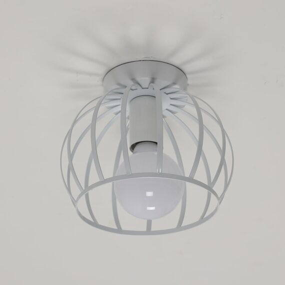 Goeco Deckenleuchte Weiß, E27 Lampenfassung Industrial Deckenlampe Lampenschirm in Form eines Metallkäfigs, Pendelleuchte innen Vintage für Flur, Balkon, Ø 19cm(Glühbirnen nicht inbegriffen)