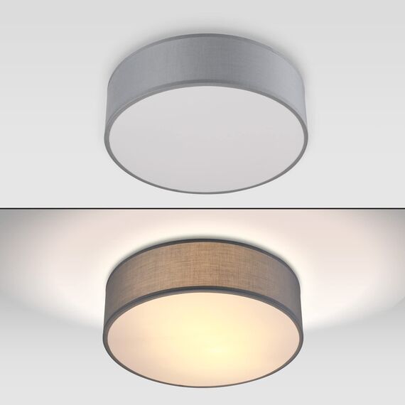 Monzana® Deckenlampe Stoff Wohnzimmer Schlafzimmer E27 Grau 30cm Rund 1-Flammig 40W Lampe Flur Küche Deckenstrahler Deckenleuchte Stoffdeckenlampe