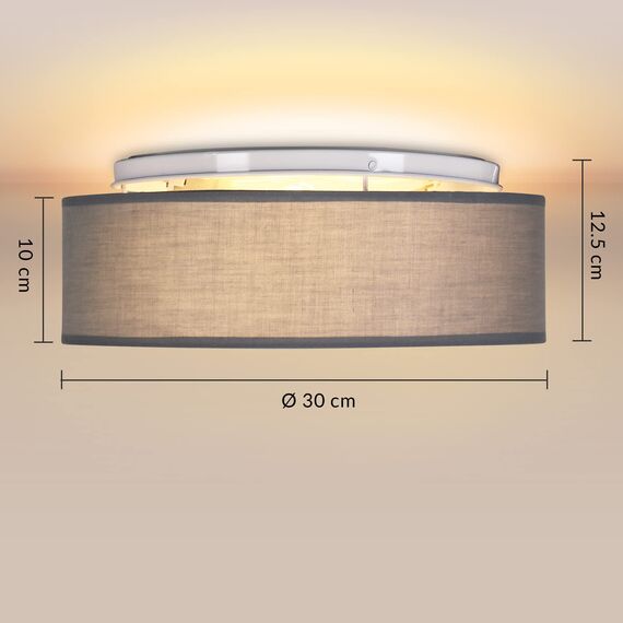 Monzana® Deckenlampe Stoff Wohnzimmer Schlafzimmer E27 Grau 30cm Rund 1-Flammig 40W Lampe Flur Küche Deckenstrahler Deckenleuchte Stoffdeckenlampe