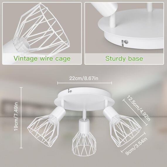 Kimjo Lampe Deckenstrahler Weiß Rund Schwenkbar - Strahler Deckenleuchte E14 - LED Deckenstrahler Weiss - Deckenlampe 3 Flammig - Küchenlampe Deckenleuchte Wohnzimmer Lampe Deckenspot