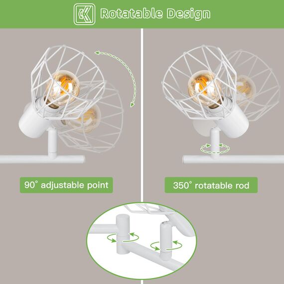 Kimjo Led Deckenstrahler 6 Flammig - Deckenlampe Weiß Deckenleuchte Strahler E14 Drehbar - Strahler Deckenspot Lampe Wohnzimmer Deckenleuchte Küche Deckenstrahler Schlafzimmer - Ohne Leuchtmittel
