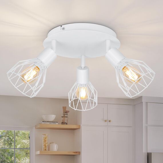 Kimjo Lampe Deckenstrahler Weiß Rund Schwenkbar - Strahler Deckenleuchte E14 - LED Deckenstrahler Weiss - Deckenlampe 3 Flammig - Küchenlampe Deckenleuchte Wohnzimmer Lampe Deckenspot