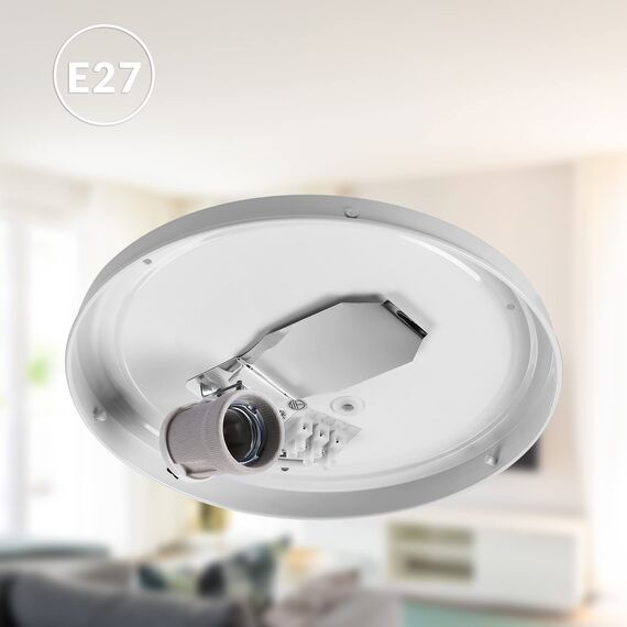 Monzana® Deckenlampe Stoff Wohnzimmer Schlafzimmer E27 Grau 30cm Rund 1-Flammig 40W Lampe Flur Küche Deckenstrahler Deckenleuchte Stoffdeckenlampe